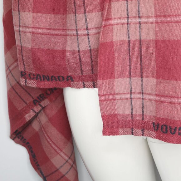 Vintage Air Canada Plaid Wool Blanket Red Checked Retro 70s Travel Red Pink Navy - Picture 8 of 9
